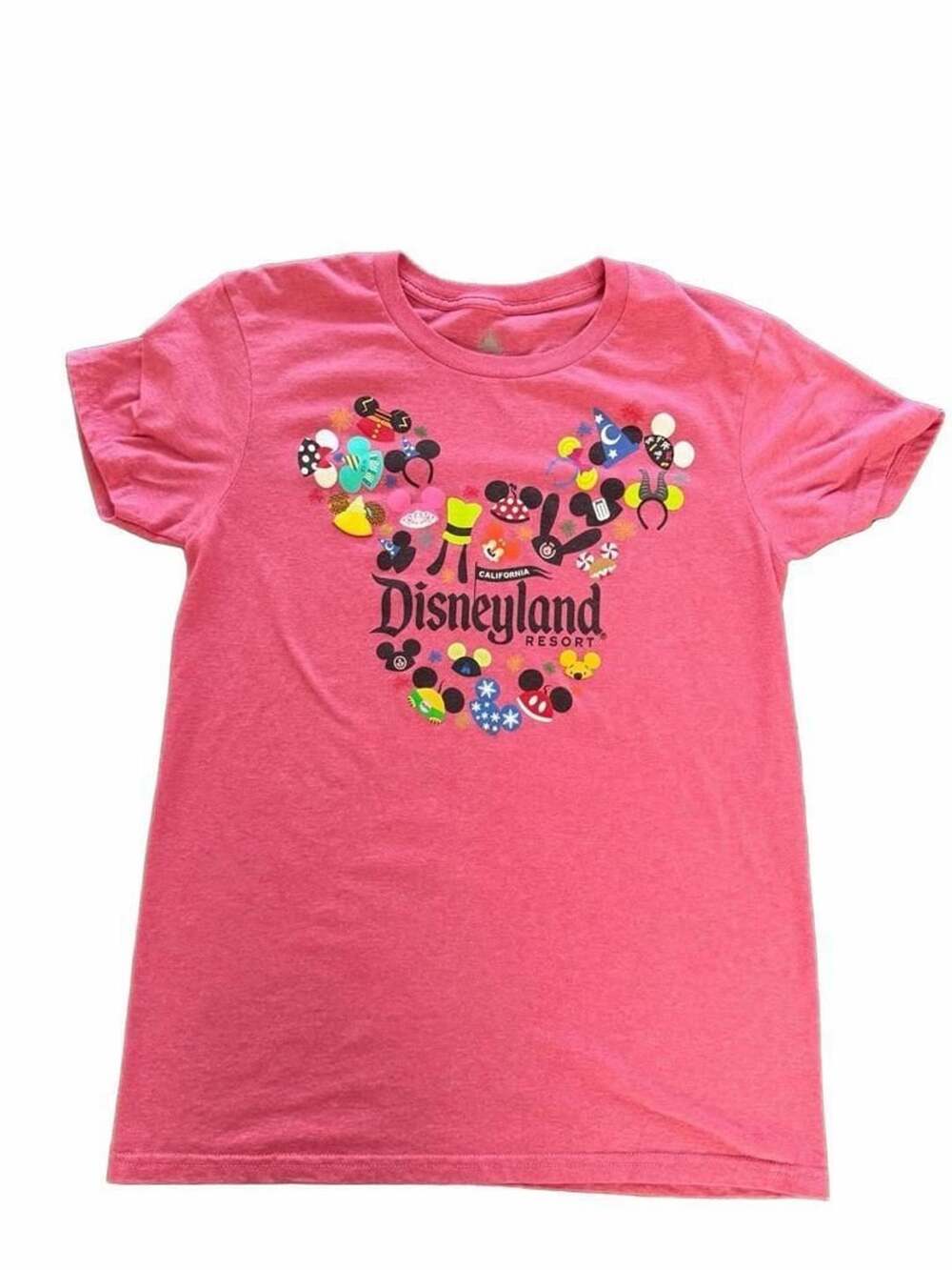 Disneyland Resort California Pink Mickey Ear Hat Collage Graphic T-Shirt Medium